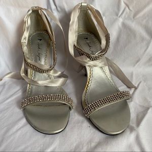 Silver Heeled Dress Tie-Up Sandals